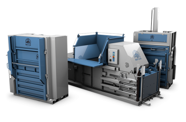 grey-and-blue-Hydraulic-cardboard-balers-on-white-background