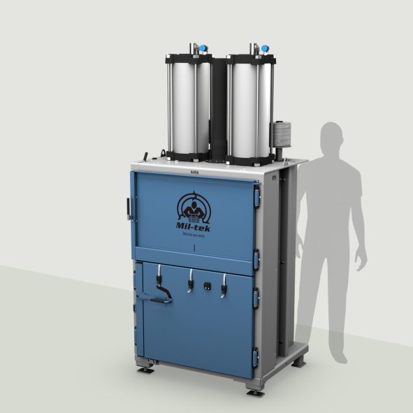 A406-2026-Kartonpresse-Kunststoffpresse-blau-Maschine-grauer-Hintergrund-Mil-tek-AT